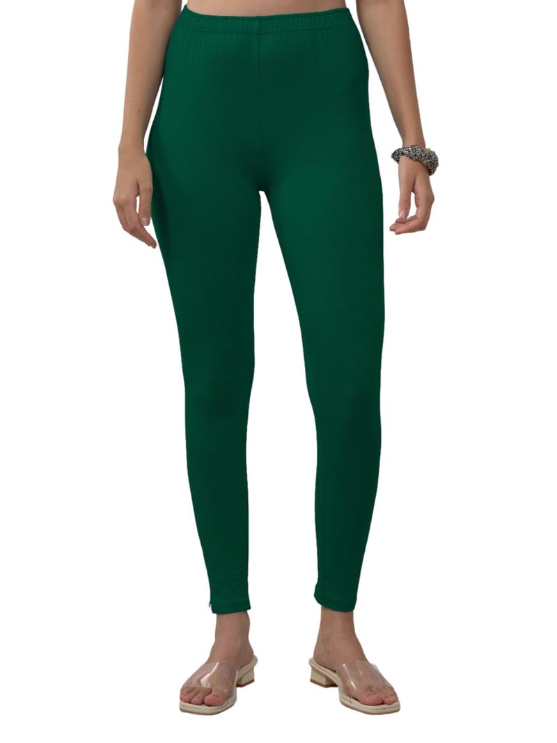 Lyra Women Solid Premium Cotton Ankle length Leggings | Mid-Waist | Fashionwear - Image 1