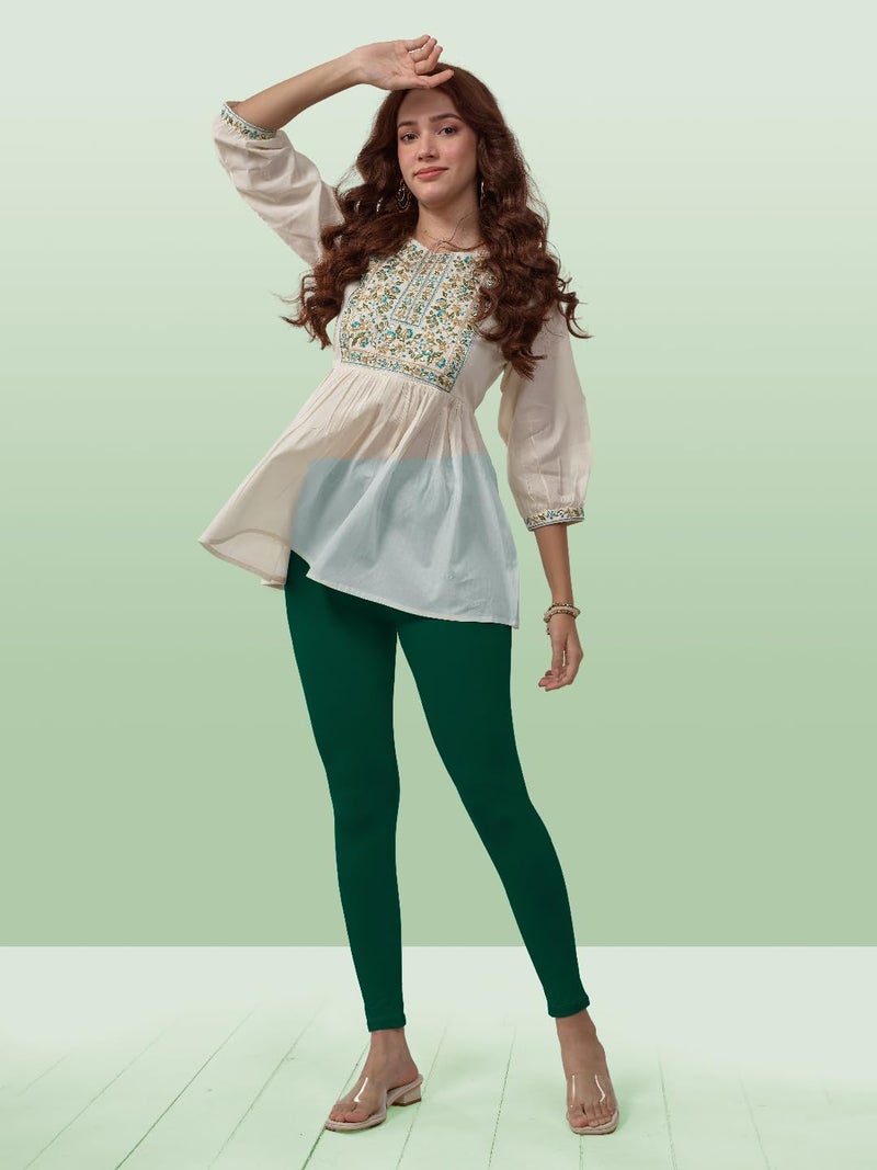 Lyra Women Solid Premium Cotton Ankle length Leggings | Mid-Waist | Fashionwear - Image 5