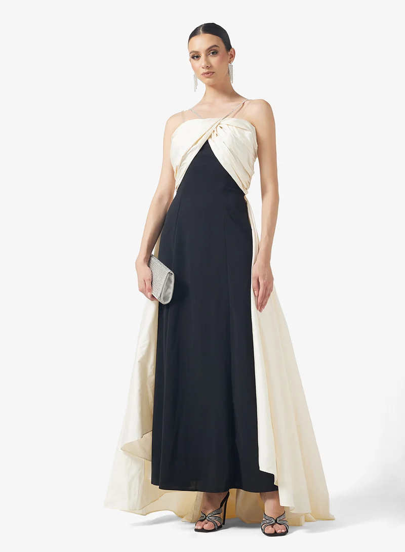 Namshi x Contrast Toned Dress With Crystal Strap & Back Trail