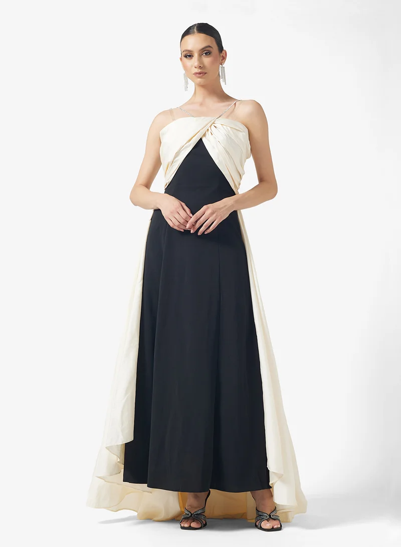 Namshi x Contrast Toned Dress With Crystal Strap & Back Trail