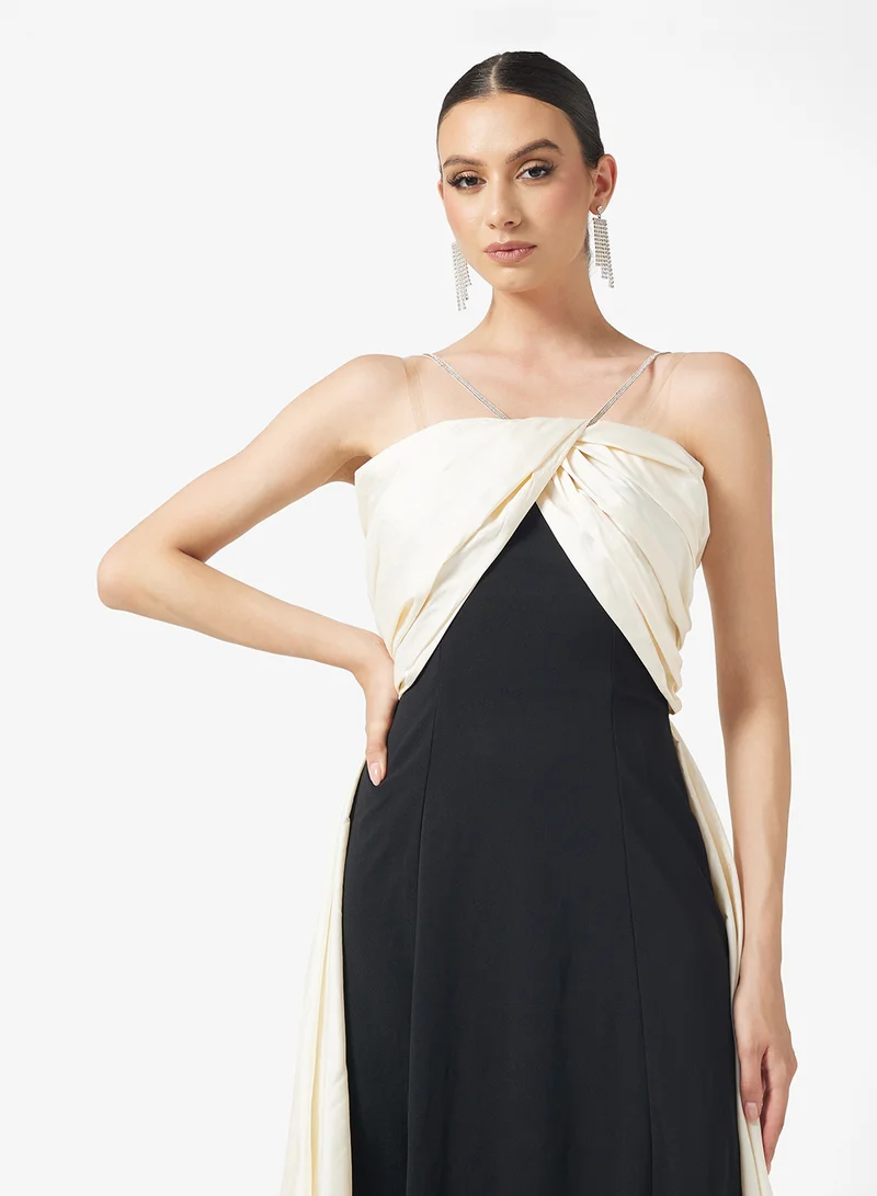 Namshi x Contrast Toned Dress With Crystal Strap & Back Trail