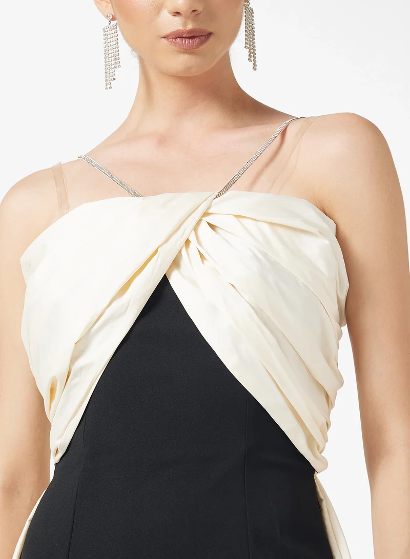 Namshi x Contrast Toned Dress With Crystal Strap & Back Trail