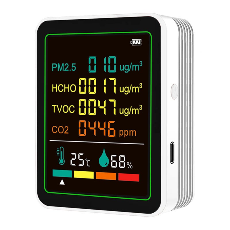 ZN-MT07WT Six-in-One Environmental Monitor with Infrared + Semiconductor Sensors for PM2.5, CO2, TVOC, HCHO, Temperature, and Humidity, Shipped with Built-in Battery - Image 4
