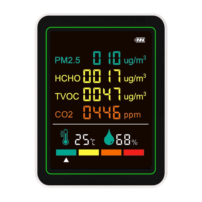 ZN-MT07WT Six-in-One Environmental Monitor with Infrared + Semiconductor Sensors for PM2.5, CO2, TVOC, HCHO, Temperature, and Humidity, Shipped with Built-in Battery - Image 2