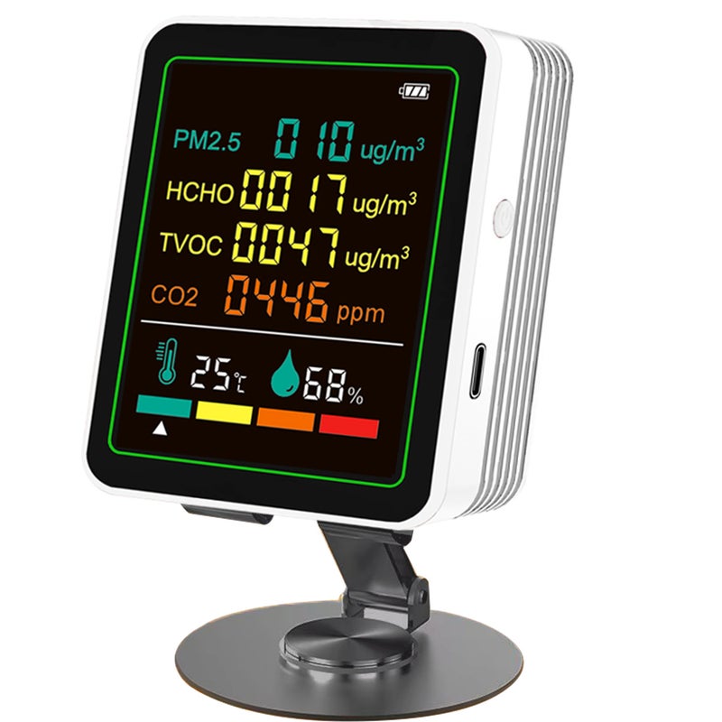 ZN-MT07WT Six-in-One Environmental Monitor with Infrared + Semiconductor Sensors for PM2.5, CO2, TVOC, HCHO, Temperature, and Humidity, Shipped with Built-in Battery - Image 1