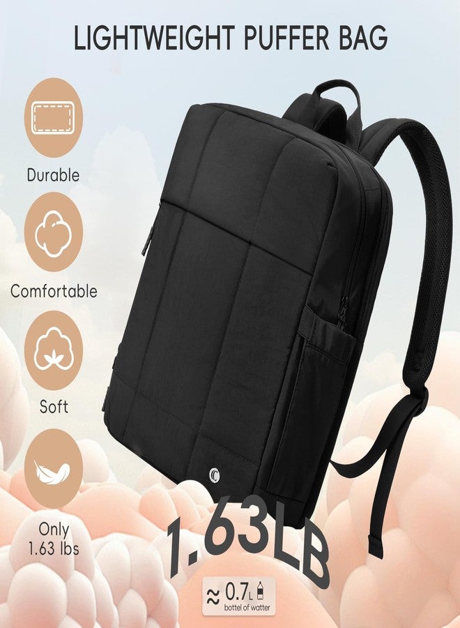 CLUCI Puffy Quilted Laptop Backpack for Women, Soft Black, Modern - Image 3