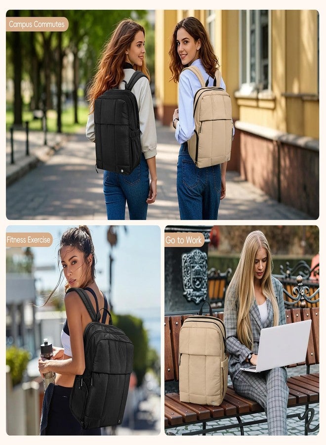 CLUCI Puffy Quilted Laptop Backpack for Women, Soft Black, Modern - Image 2