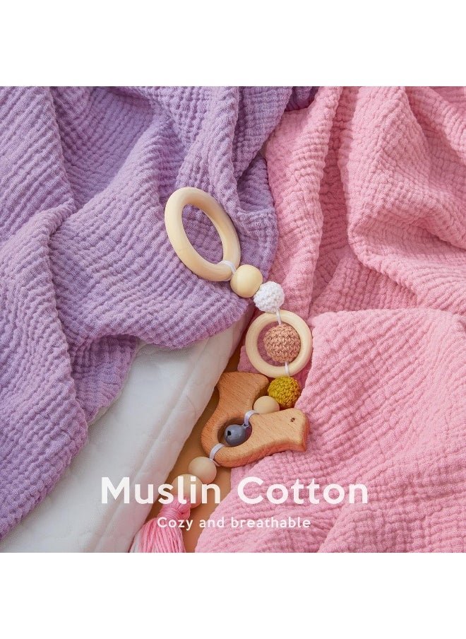 Pro Goleem Pro Goleem Muslin Pack n Play Sheets for Girls, Soft Breathable Cotton Fitted Mini Crib Sheets, Baby Sheets for Playard Mattress, 2 Pack (Pink＆Purple)  - Image 2