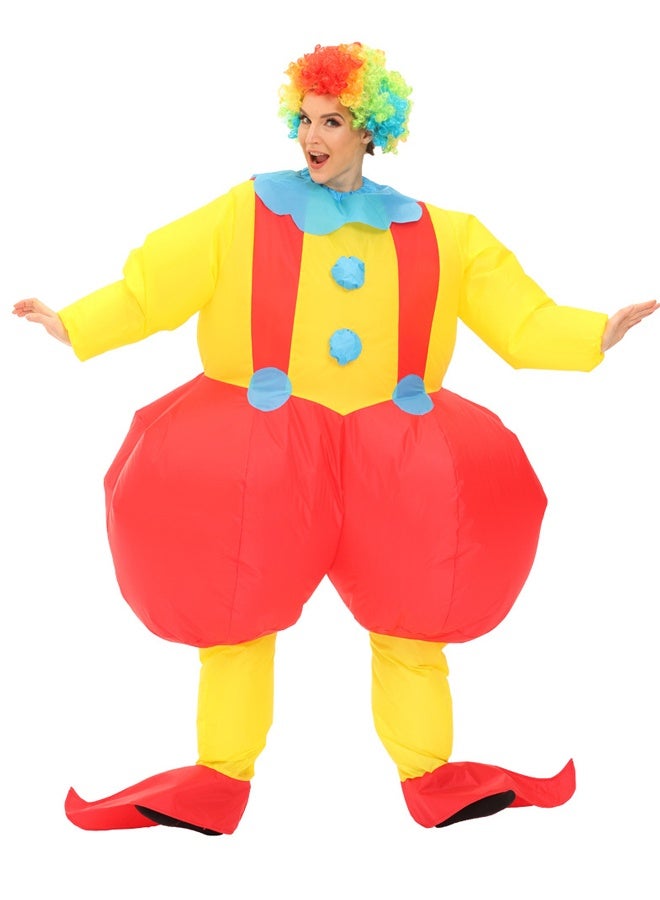 أزياء مهرجة مضحكة قابلة للنفخ للبالغين - مقاومة للماء تنفجر بدلة البوليستر مع مروحة مدمجة ، سريعة التضخم - لعيد الهالوين والحفلات والكوسبلاي وأحداث السيرك - تناسب 150-190cm - Image 1
