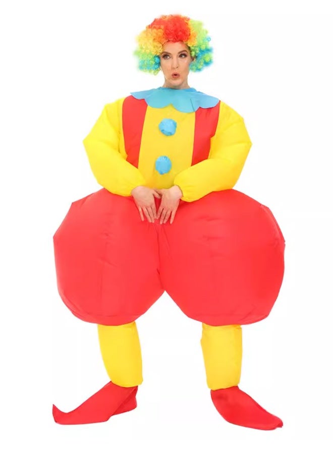 أزياء مهرجة مضحكة قابلة للنفخ للبالغين - مقاومة للماء تنفجر بدلة البوليستر مع مروحة مدمجة ، سريعة التضخم - لعيد الهالوين والحفلات والكوسبلاي وأحداث السيرك - تناسب 150-190cm - Image 3