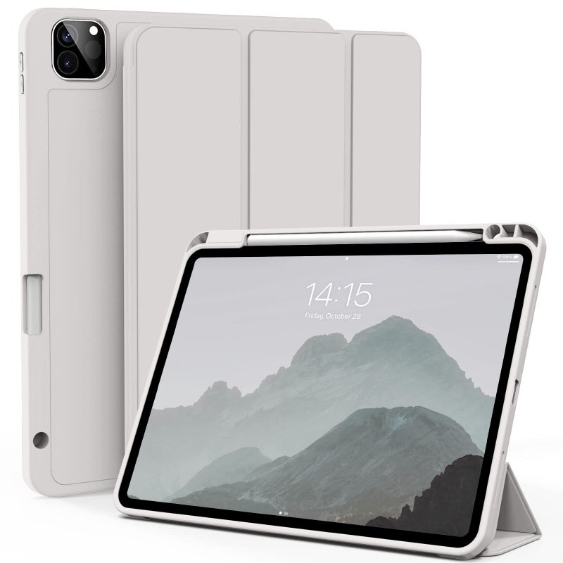 kenke Case for iPad Pro 11 Inch 4th/3rd/2nd Generation (2022/2021/2020) with Pencil Holder, Slim Trifold Smart Cover with Soft TPU Back, Support 2nd Gen Pencil Charging, Auto Sleep/Wake, Gray - Image 1