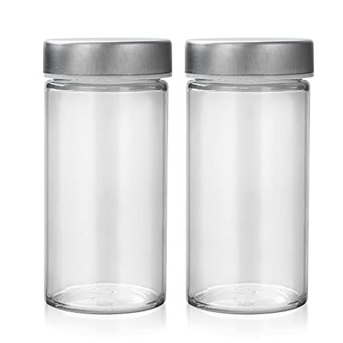 Tianifa 2 Pcs Glass Spice Jars/Bottles - 3oz Empty Round Spice Containers with Airtight Metal Caps with Shaker Lids (2, clear) - Image 1