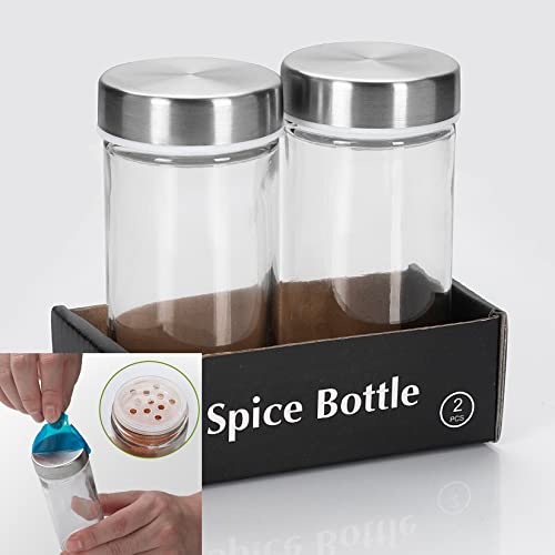 Tianifa 2 Pcs Glass Spice Jars/Bottles - 3oz Empty Round Spice Containers with Airtight Metal Caps with Shaker Lids (2, clear) - Image 2