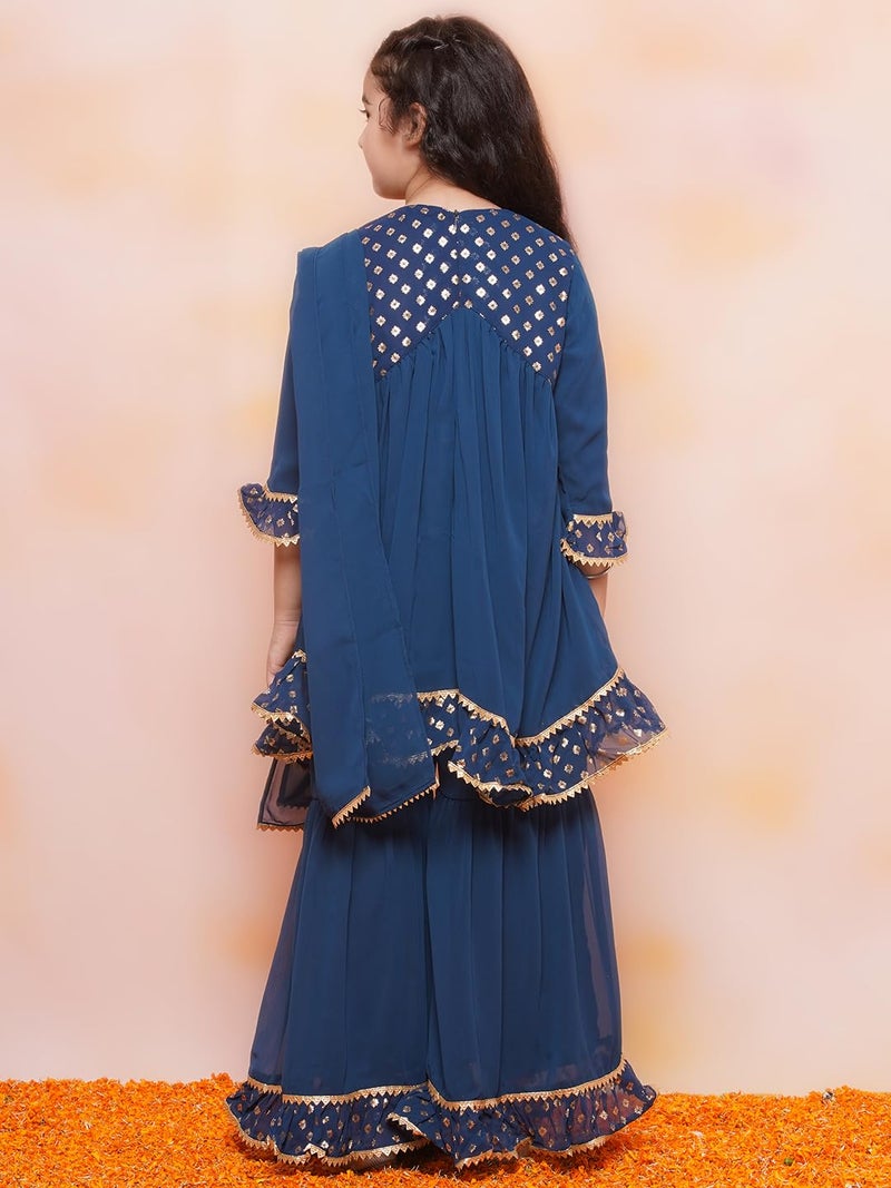 AJ DEZINES Kids Teal Blue Georgette Printed Anarkali Kurta Sharara Set for Girls (Teal Blue, 6-7 Years) - Image 2
