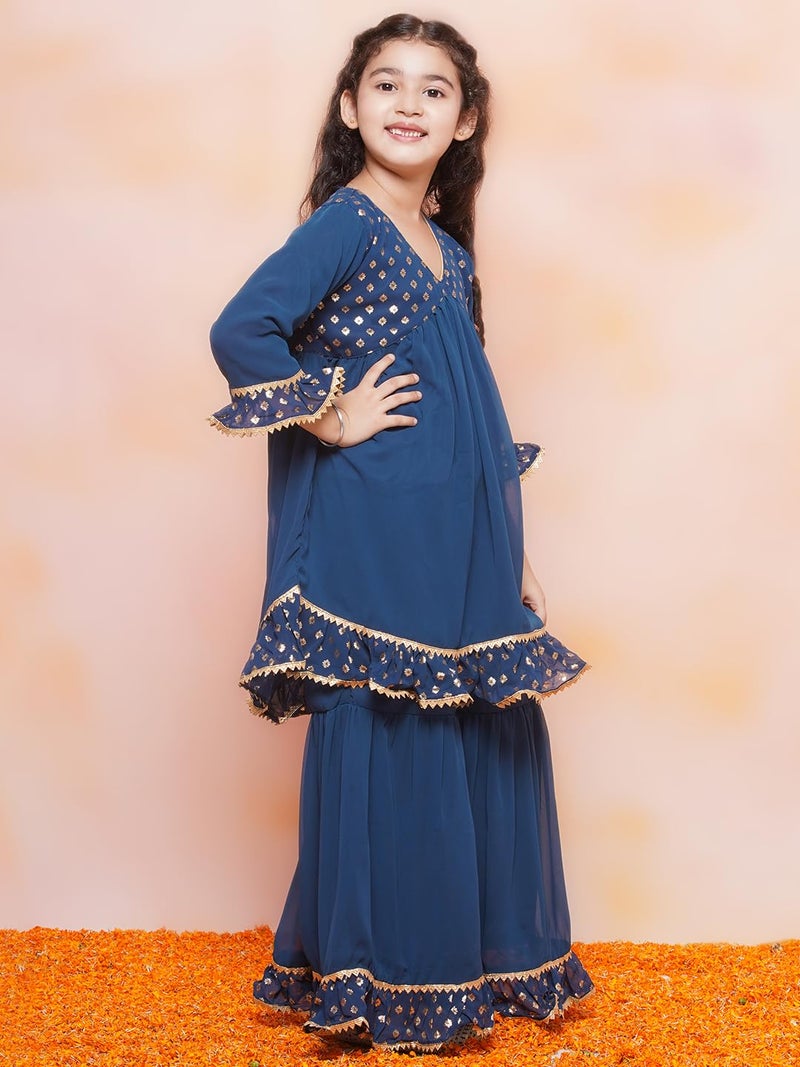 AJ DEZINES Kids Teal Blue Georgette Printed Anarkali Kurta Sharara Set for Girls (Teal Blue, 6-7 Years) - Image 5