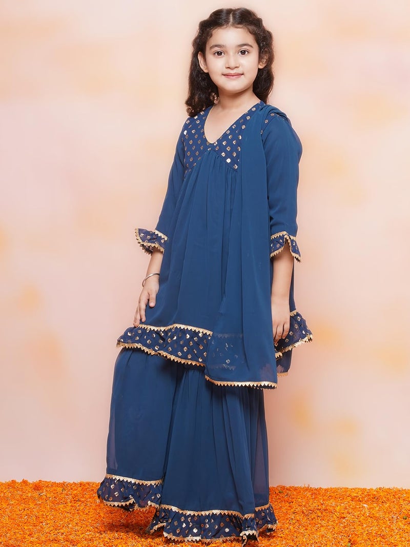 AJ DEZINES Kids Teal Blue Georgette Printed Anarkali Kurta Sharara Set for Girls (Teal Blue, 6-7 Years) - Image 4