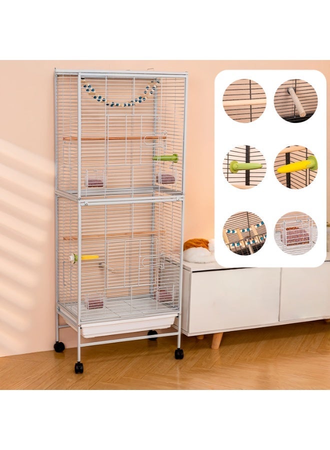 MaBaby Large Bird Cage Open Top Parrot Cage with Wheels Stand for Parakeets with Slide-Out Tray (White) - Image 1