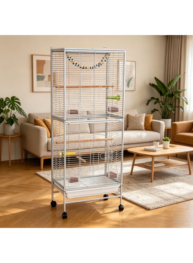 MaBaby Large Bird Cage Open Top Parrot Cage with Wheels Stand for Parakeets with Slide-Out Tray (White) - Image 5