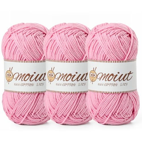 OMoiut 3 Pack Cotton Yarn for Crocheting, Baby Yarn for Crocheting Soft, 393yds / 5.29oz Fluffy Amigurumi Crochet Yarn, 5 Ply 100% Milk Cotton Yarn for Puzzle、Socks、Clothes(3 Deep Pink) - Image 1