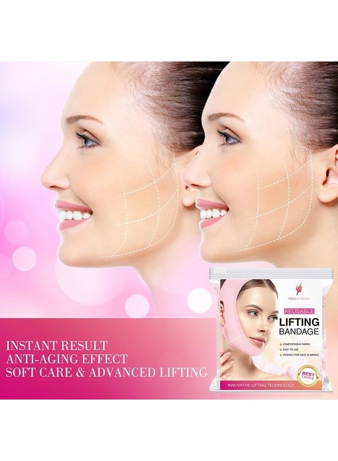 Venus Visage قناع رفع الوجه على شكل V - حزام قابل لإعادة الاستخدام لتقليل الذقن المزدوجة للنساء، حزام تنحيف الفك، قناع رفع الذقن لخط الفك المحدد، حزام الذقن لرفع الوجه وشد الذقن على الطريقة الكورية - Image 2