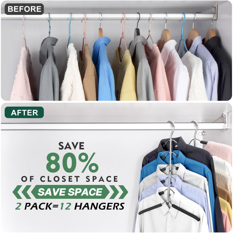 DOIOWN Space Saving 6 Tier Coat Hangers - Non Slip Foam Padded, Black Metal Sweater & T Shirt Hangers for Men & Women, 2 Pack Closet Organizers - Image 4
