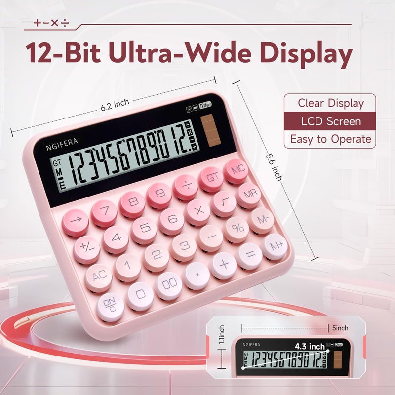 NGIFERA Desk Calculator, 12 Digit Large LCD Display, Big Buttons, Ergonomic 15Â° Tilt, Real Mechanical Keypad, Desktop Calculator for Office and Study - Image 2