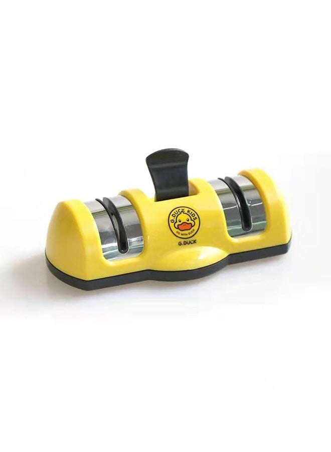 جيه زد اس مبراة مقص سكاكين JZS، أداة شحذ سكاكين مستقيمة ومسننة بدون استخدام اليدين، أداة أمان PowerGrip لشحذ جميع سكاكين المطبخ (أصفر) - Image 1