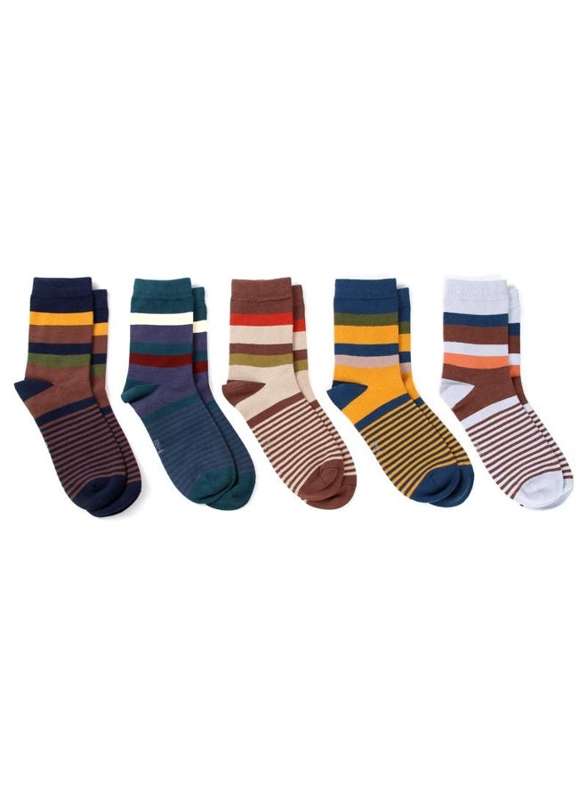 5 Pair-pack Men's Dress Crew Socks Cotton Funny Colorful Stripe Novelty Style Classic Sock for Men Size Eur 38-45 (US6-11) - Image 3