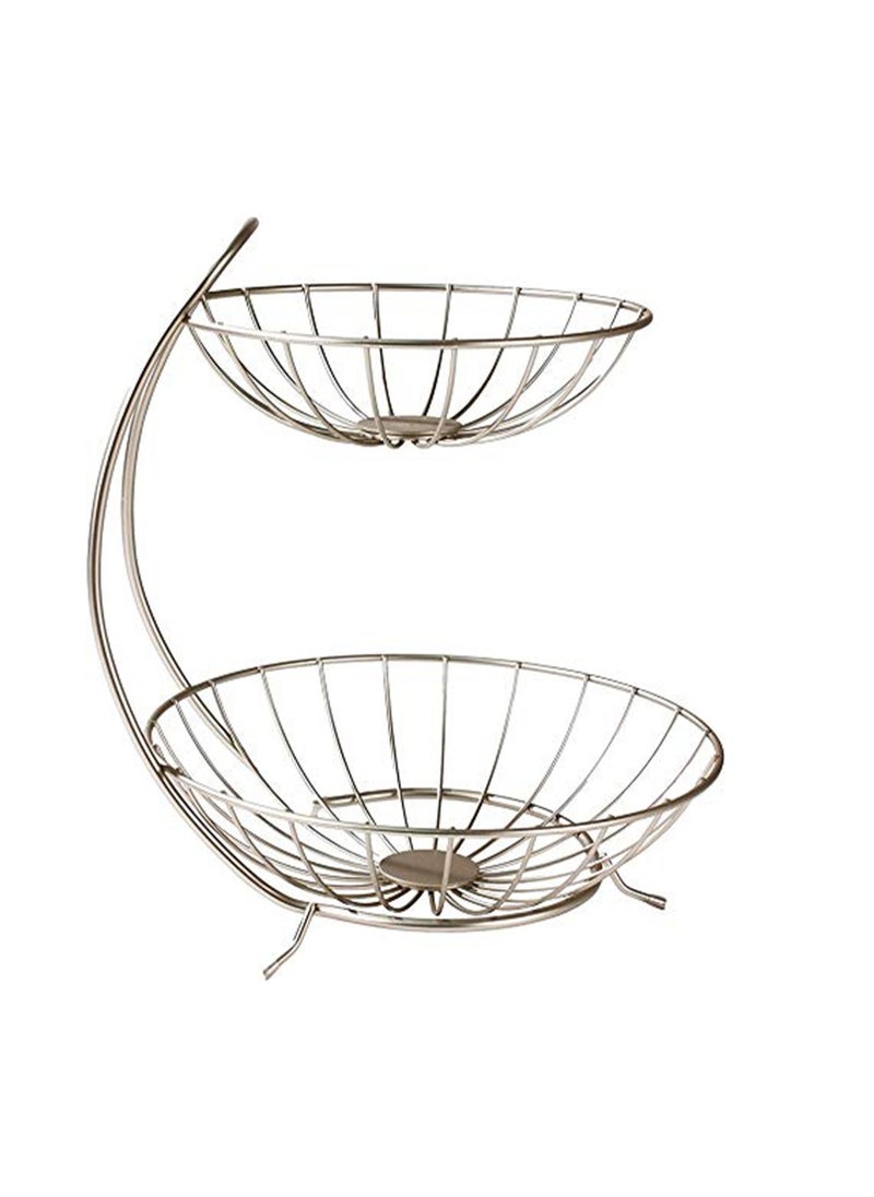 sulfar Heavy Stainless Steel 2 Tier Fruit & Vegetable Basket For Dining Table & Kitchen (Silver)  - Image 1