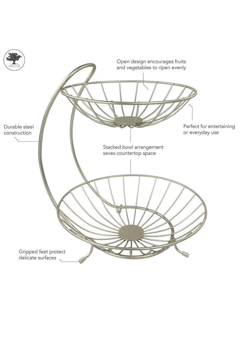 sulfar Heavy Stainless Steel 2 Tier Fruit & Vegetable Basket For Dining Table & Kitchen (Silver)  - Image 3