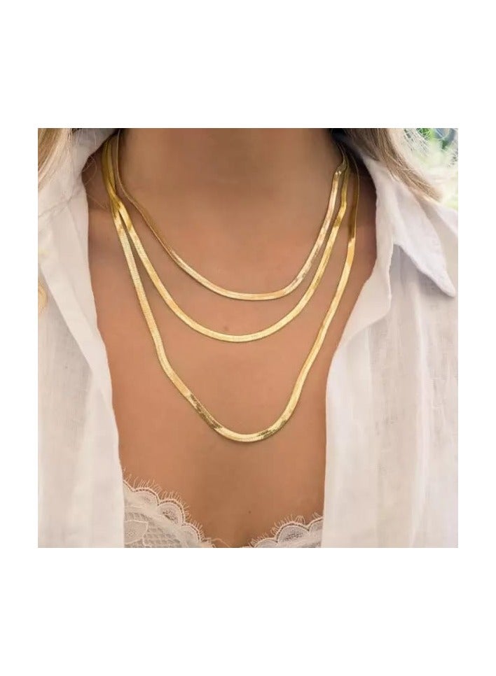 Luxuria 18K Gold Plated Stainless Steel Three Layer Snake Bone Chain Necklace Handmade Multilayer Chain Necklaces for Women - Image 3