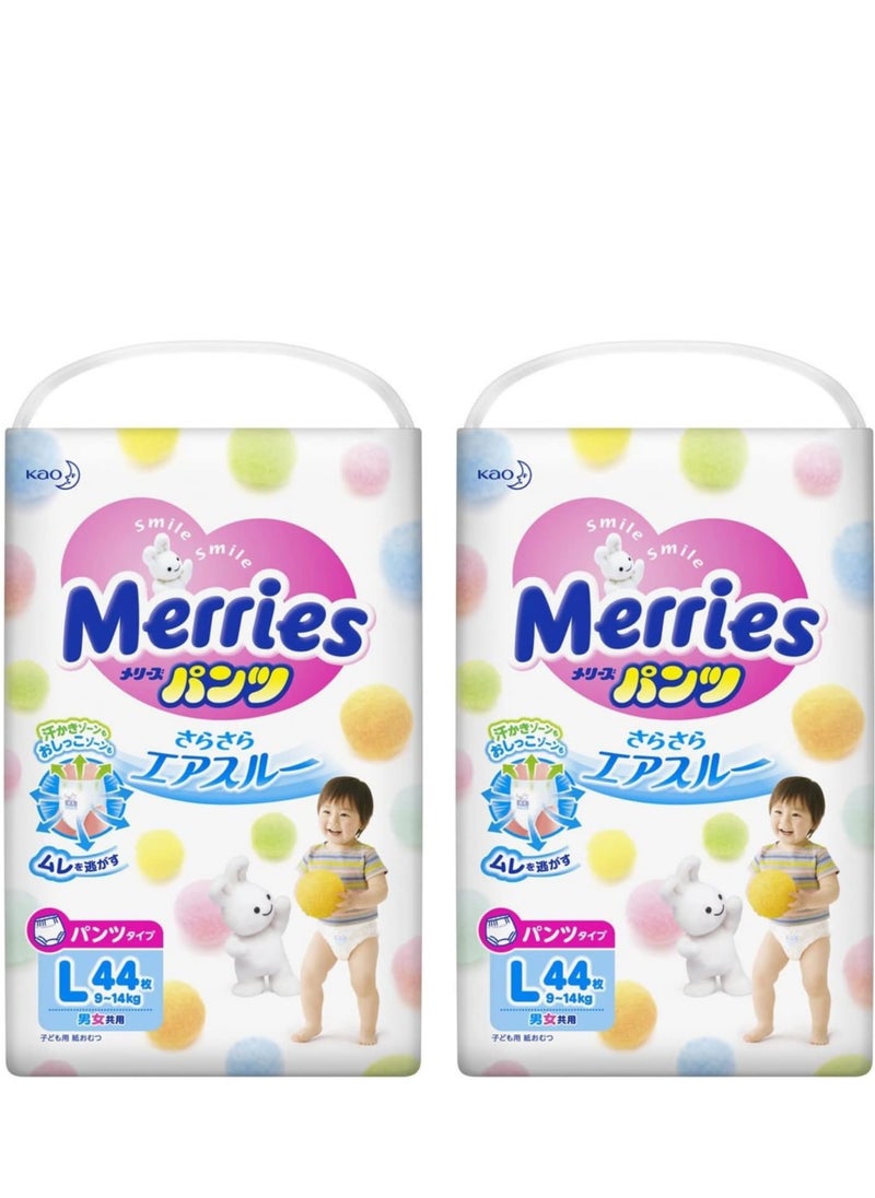 Merries Kao Merries Size Pant Diapers,L44, Pack of 2, 88Pcs 9-14KG  - Image 1