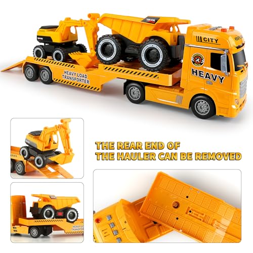 Dwi Dowellin Construction Carrier Truck Kids Toys256 SemiTrailer Toy with Excavator and Dump TruckGifts for Age 3 4 5 6 Years Old Boys Girls - Image 5