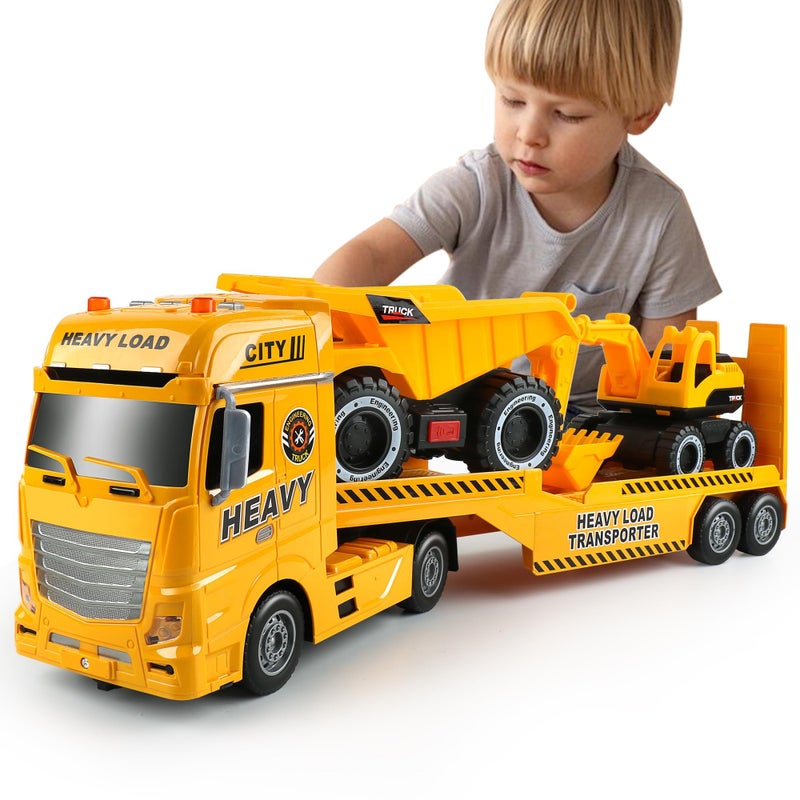 Dwi Dowellin Construction Carrier Truck Kids Toys256 SemiTrailer Toy with Excavator and Dump TruckGifts for Age 3 4 5 6 Years Old Boys Girls - Image 2