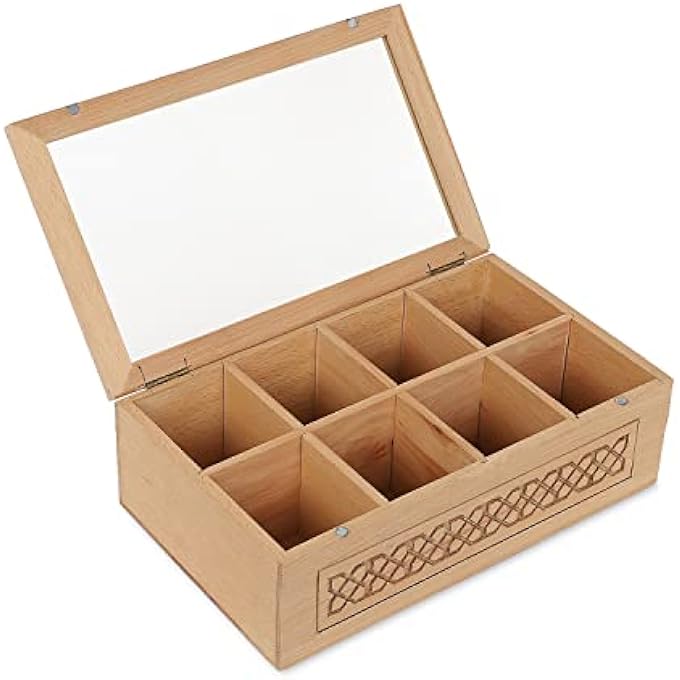 Hashcart Tea Box  Tea Organizer For Tea Bags  Tea Box For Tea Bags Organizer With 8 Compartment For Kitchen Cabinet Hand Carved Made Up Of Natural Wood Teabags Not Included - Image 4