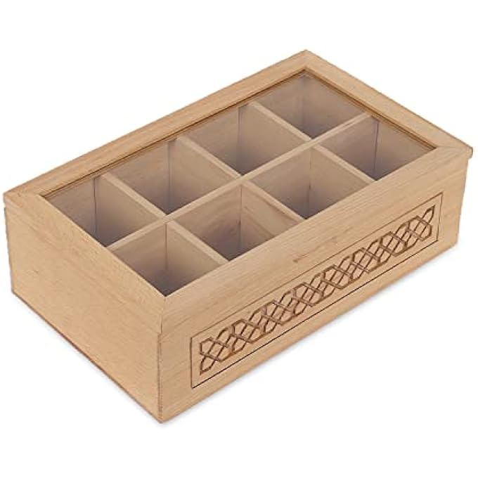 Hashcart Tea Box  Tea Organizer For Tea Bags  Tea Box For Tea Bags Organizer With 8 Compartment For Kitchen Cabinet Hand Carved Made Up Of Natural Wood Teabags Not Included - Image 2