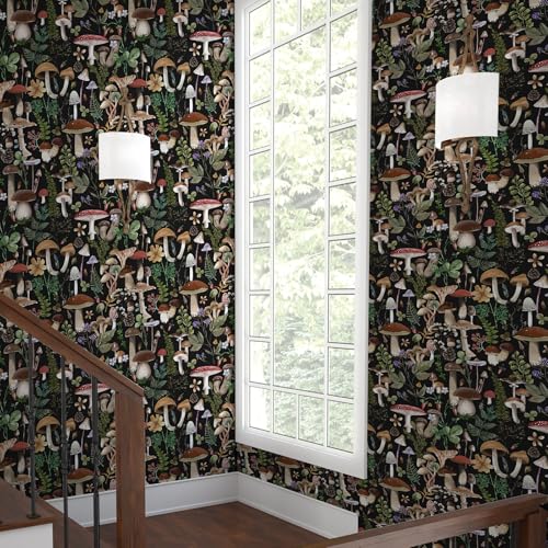 Simon&Siff Mushroom Peel and Stick Wallpaper Black Boho Contact Paper Removable Self Adhesive Wall Paper for Bedroom Bathroom Cabinet Countertop 17.3" x 80" - Image 5