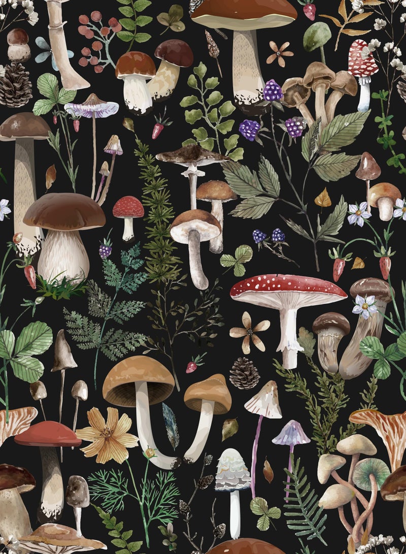 Simon&Siff Mushroom Peel and Stick Wallpaper Black Boho Contact Paper Removable Self Adhesive Wall Paper for Bedroom Bathroom Cabinet Countertop 17.3" x 80" - Image 1