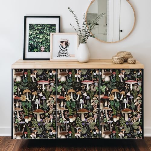 Simon&Siff Mushroom Peel and Stick Wallpaper Black Boho Contact Paper Removable Self Adhesive Wall Paper for Bedroom Bathroom Cabinet Countertop 17.3" x 80" - Image 4