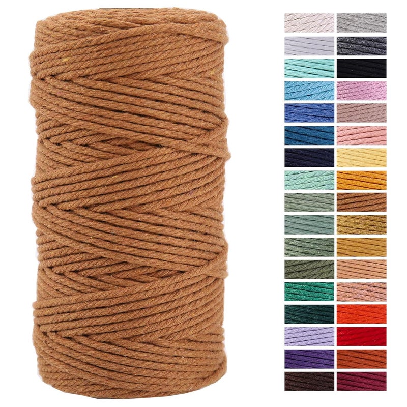 Caramel Macrame Cord 3mm x 109YardsColored Cotton Rope Craft Cord Colorful Cotton Cord Twine for Wall Hanging Plant Hangers Crafts Knitting Decorative Projects