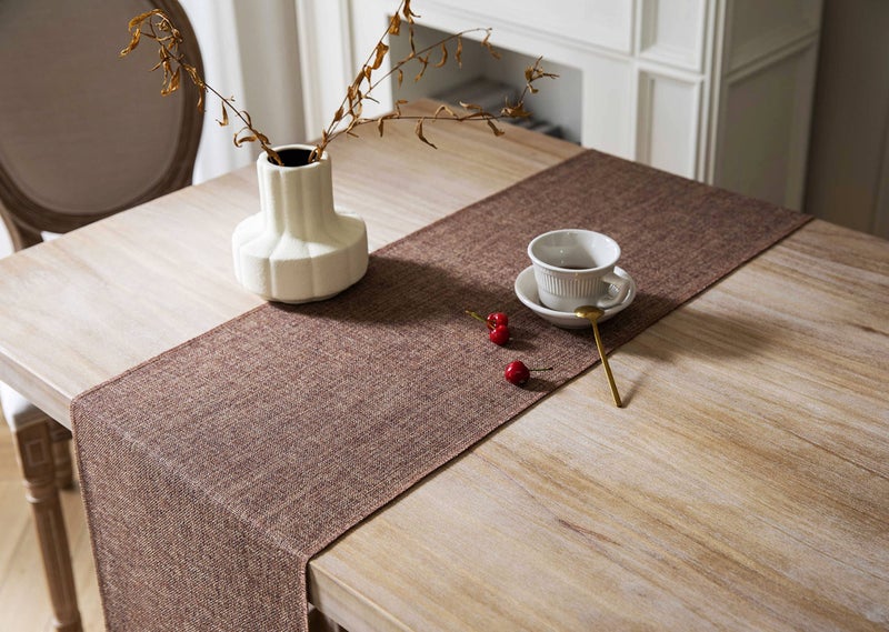 ZeeMart Brown Table Runners 90 Inches Long  Burlap Linen Style Rustic Farmhouse Table Runner  Long Boho Dining Table Runner  13x90 Inches  Brown - Image 3