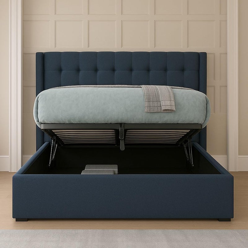 R2R FURNITURE Eliza King Size Ottoman Storage Bed Frame with Tufted Headboard, 180 x 200 cm, Navy Blue - Image 2