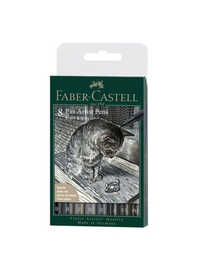 FABER-CASTELL Pitt Artist Pen Brush India Ink Pen, Wallet Of 8 - Image 1