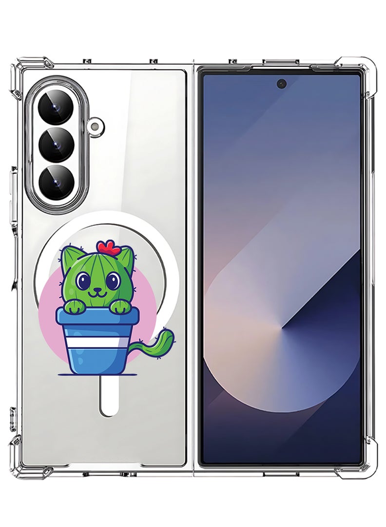 Theodor Magnetic Case for Samsung Galaxy Z Fold 7 Compatible with MagSafe Wireless Charging, Shockproof Phone Bumper Cover Cute Cat Cactus - Image 1