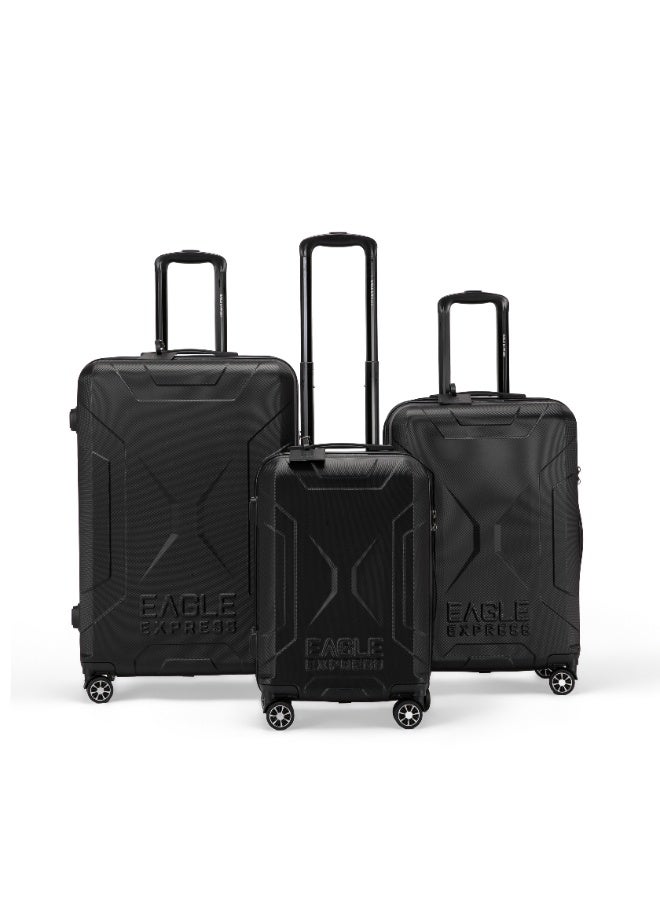 Eagle Express Expedition ABS Hard Trolley Luggage Set - 3 Pieces (20/24/28 Inch) - Black - Free Protective Cover - 1-Year Warranty - Image 1