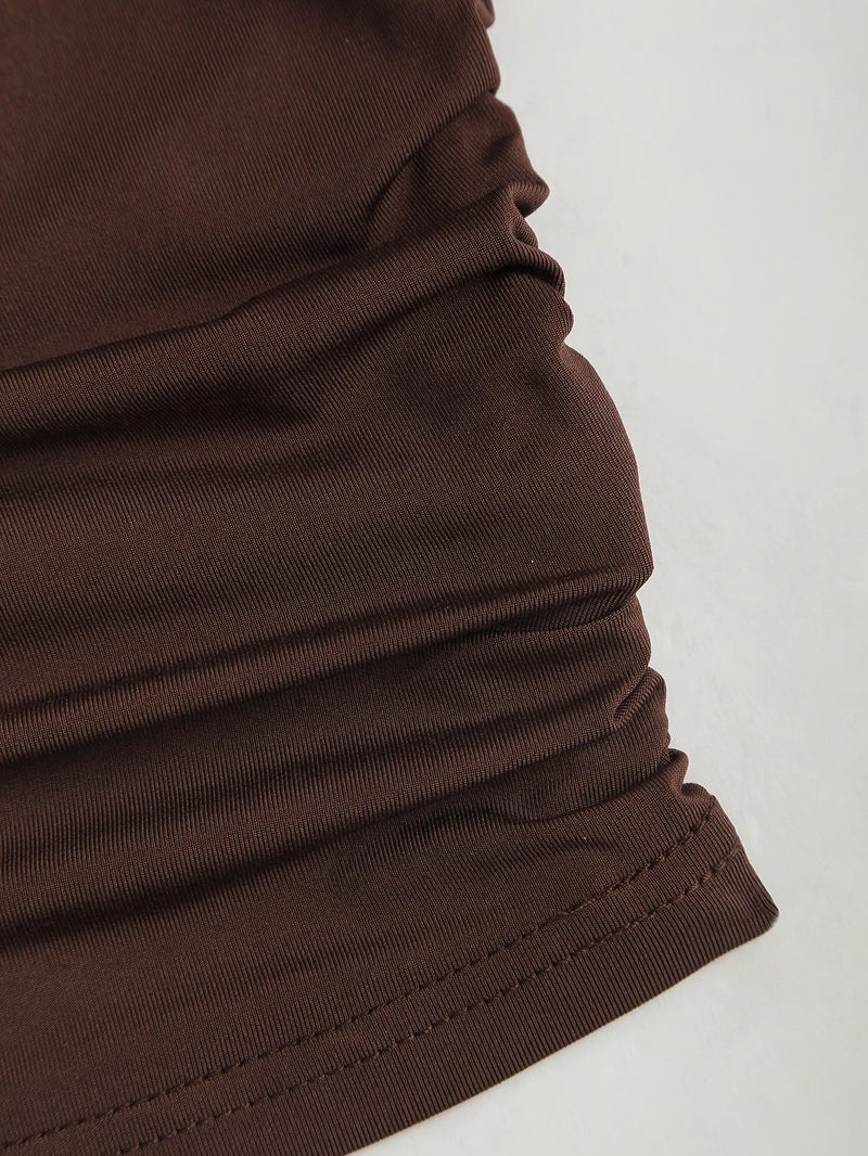 Women's Summer Bronze Metal Floral Strappy Tank Top and Pleated Layered Mini Skirt Set - Image 5
