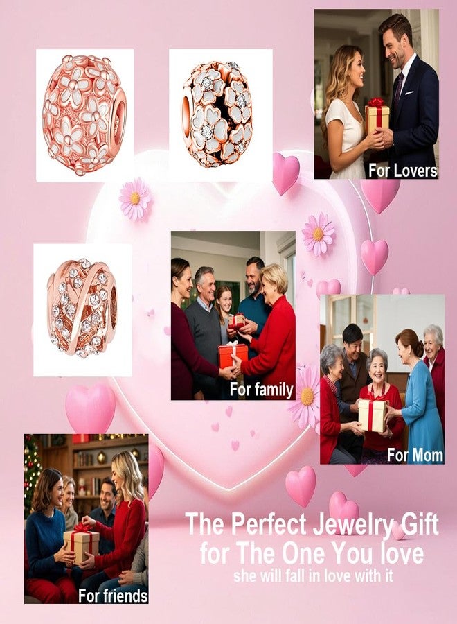 Acrobious 9PCS European Charms Beads Pendant For Bracelet, Charms for DIY Bracelets Necklace Jewellery Gift for Birthday Valentine's Day Party Christmas Mother's Day Rose Gold Heart Love Flowers - Image 5