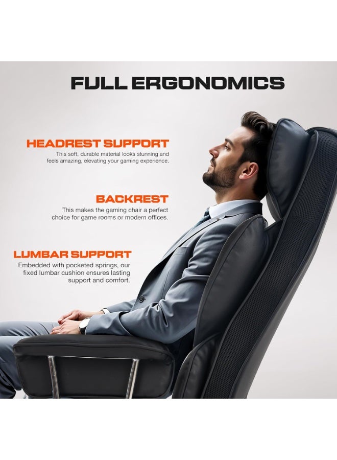 DROGO Ergonomic Executive Office Chair for Work from Home, PU Leather Computer Chair for Study with High Back, Cushion Seat, Armrest, Head & Lumbar Support | Gaming Chair with Footrest & Recline (Black) - Image 3