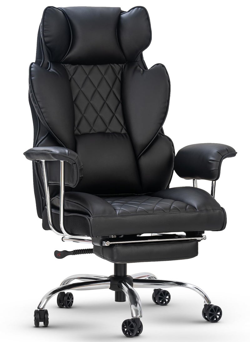 DROGO Ergonomic Executive Office Chair for Work from Home, PU Leather Computer Chair for Study with High Back, Cushion Seat, Armrest, Head & Lumbar Support | Gaming Chair with Footrest & Recline (Black) - Image 1
