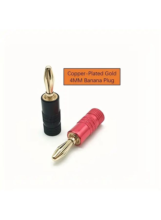 1 Pair Heavy Duty Banana Plug Connectors Gold Plated Copper 4mm With Black And Red Insulated Terminals For Audio Video Cables Speaker Systems Home Theater Durable Construction Easy Plug And Play Installation No Batteries Or Electronics Required Ideal For DIY Projects Compatible With Banana Plug Cables Right Angle Banana Plugs - Image 1